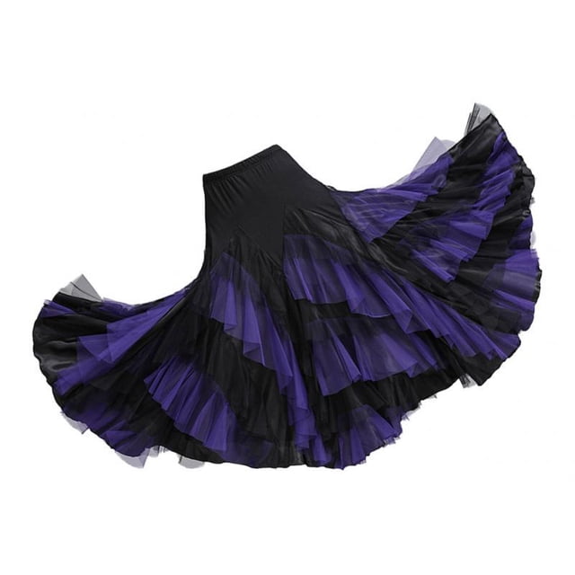 Flamenco Ballroom Vals Dance Big Swing Mujeres Disfraces Modernos Negro Morado Púrpura Hugo Vestido de baile latino