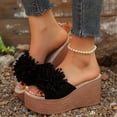 thumbnail image 3 of Rokment Flower Platform Dress Slides Sandals for Women Bride Wedding Beach Boho Fashion Leather Open Toe Chunky Extra Wedges Slip on High Heels Summer Shoes Black Size 6.5, 3 of 6
