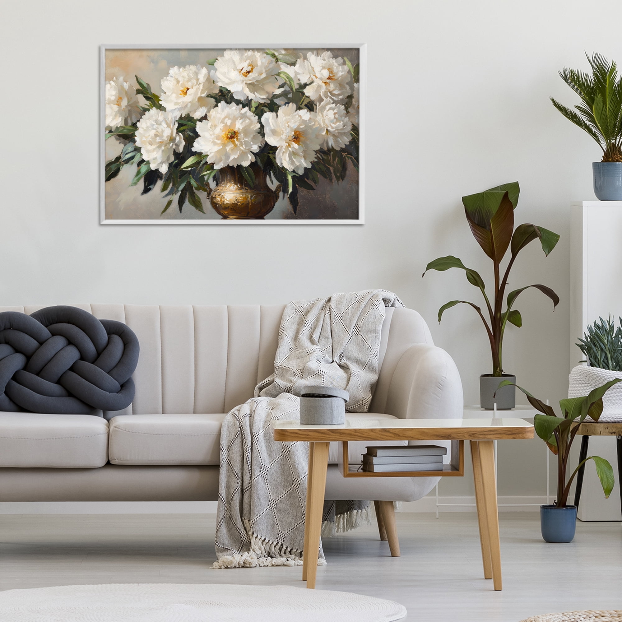 Stupell Industries Golden Vase with Peonies White Framed Giclee Art, design by Petal Prints Design