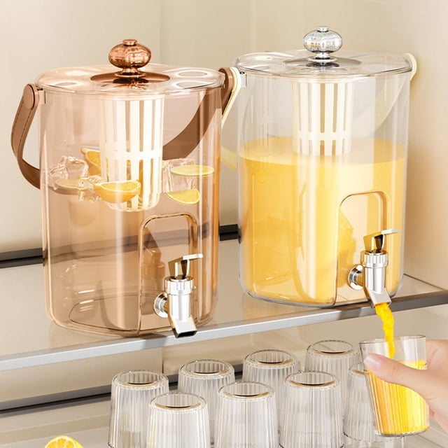 Sentmoon Drink Pitcher Plastic Pitcher 5L Large Cold Water Pitcher with Spigot and Detachable Strainer Wide Mouth Drink Dispenser for Iced Tea Infused Water Home Kitchen Parties and Daily Use