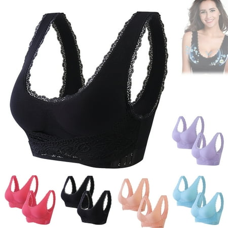 Fesfesfes Bras for Women Wireless 2PC Ladies Traceless Comfortable No Steel Ring Vest Breathable Gathering Bra Ladies Underwear