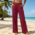 thumbnail image 3 of Favoffer Women's Linen Long Pants Solid Color Side Pocket Loose Straight Leg Casual Trousers Breathable Lightweight Summer Bottom for Travel Street Leisure, 3 of 8