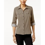 NY Collection Petite Printed Utility Shirt Cuban Stripe PXS