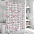 thumbnail image 6 of Pink Flamingo Bathroom Shower Curtains with 12 Hooks Polyester Waterproof Shower Curtain for Stalls and Bathtubs Summer Tropical Animals Grey Plaid Decorative Bathroom Privacy Curtain 48x72 Inches, 6 of 9
