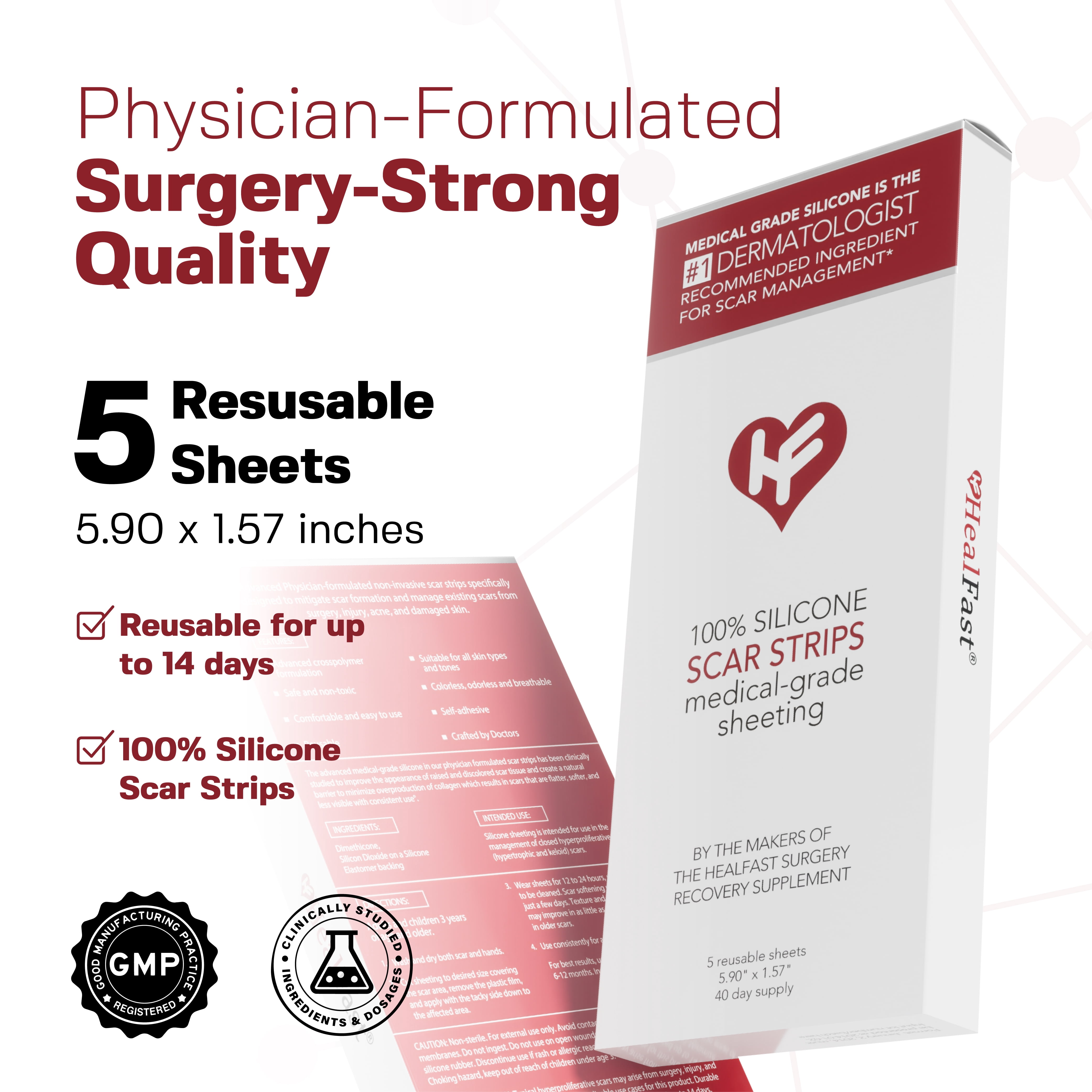 HealFast, Silicone Scar Tape, 5 Sheets, Advanced Crosspolymer