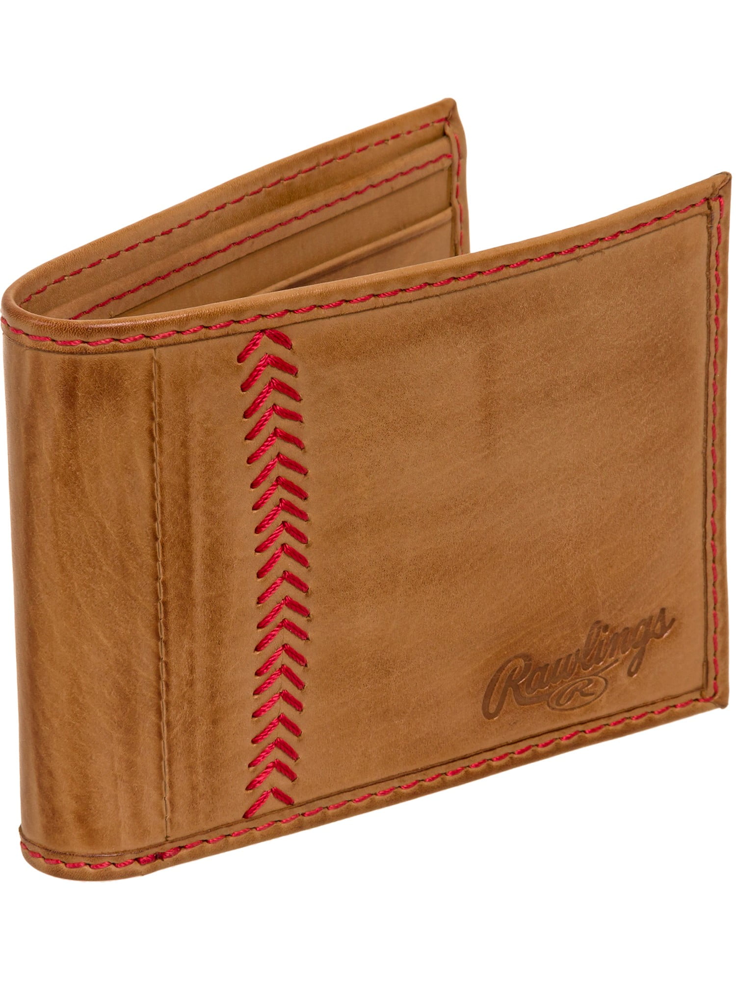 Rawlings en bajo relieve béisbol Puntada Bi-Fold Wallet Bronceado De Cuero Genuino de béisbol 