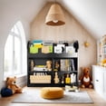 thumbnail image 3 of Black Kids Bookshelf, Toy Storage Organizer with Book Rack and 4 Storage Cubbies, Wooden Kids Bookcase, Toy Organizers and Storage for Nursery, Playroom, 3 of 6