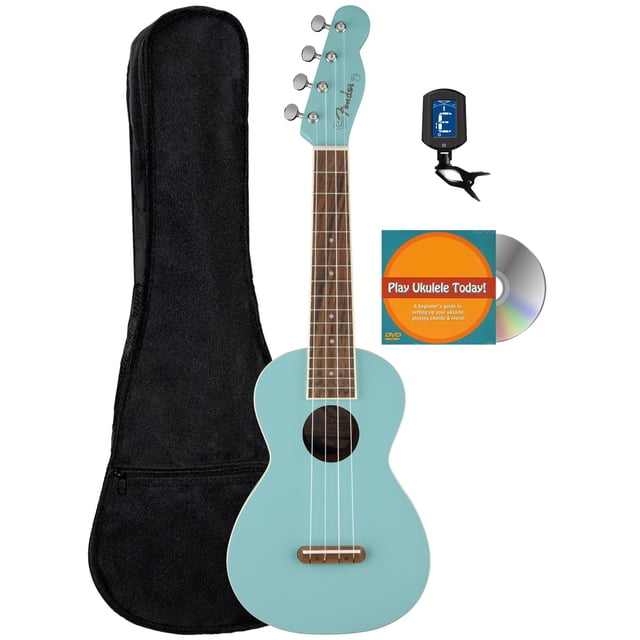 Ukelele de concierto Fender Monterey Daphne Blue con accesorios