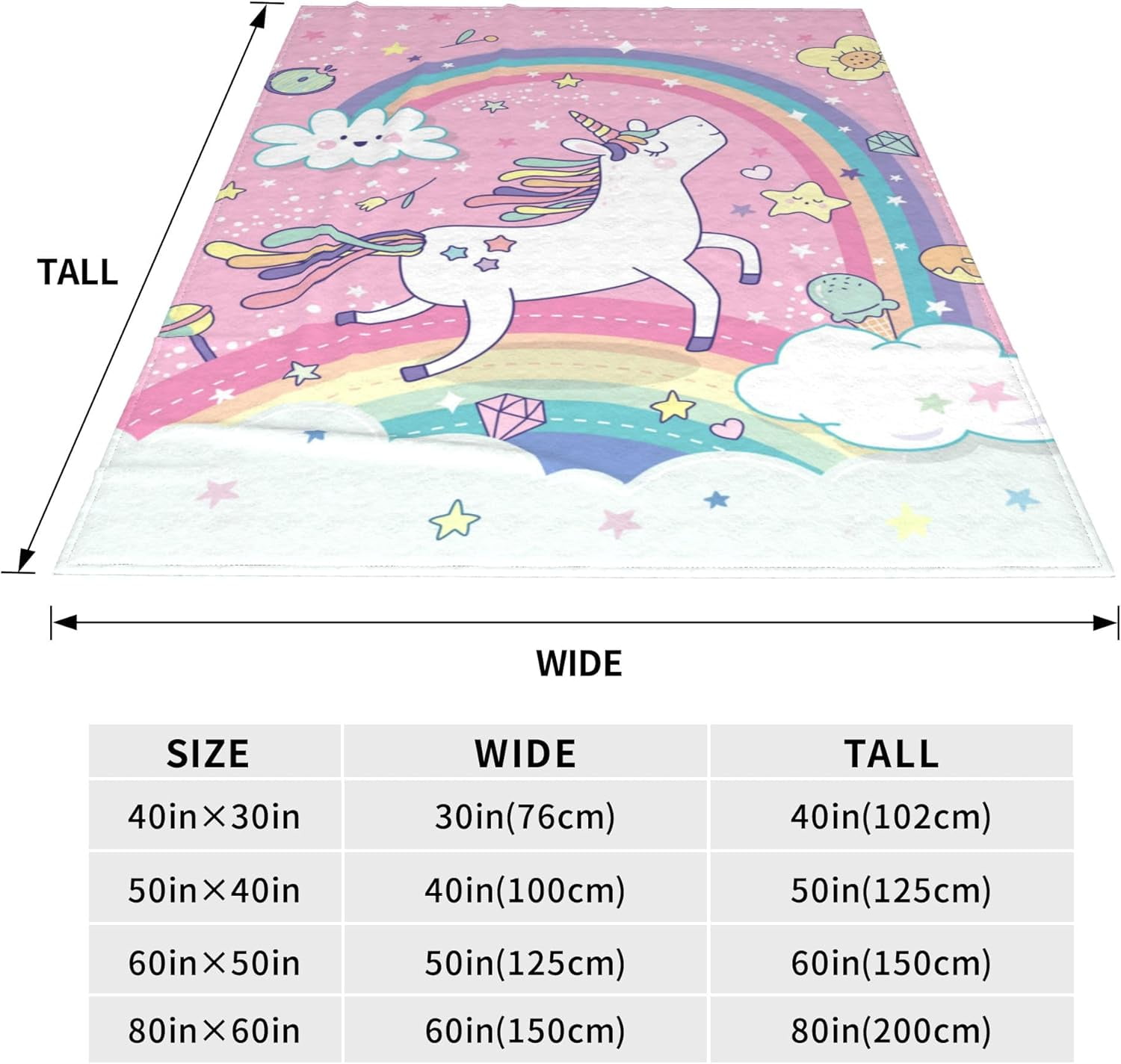 Unicorn Blanket Gifts for Girls Age 3-12 Adult & Toddler for Living Room Bedding Couch Soft Warm Lightweight Cozy Throw Pink Cute Rainbow Blankets Party Christmas Decor 60x80in