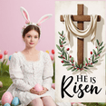 thumbnail image 5 of Wooden Crucifix Resurrection Banner White Fabric Easter Display Green Leaves Red Berries Christian Backdrop for Easter Celebration Church Events Religious Gatherings, 5 of 7