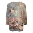 thumbnail image 4 of Women's 3/4 Sleeve Loose Fit Flowy Tunic Tops Dressy Casual Tops Summer Clothes for Teen Girls Vintage Tie Dye Floal Printing Fashion 2024 Round Neck Blouse Spring Elegant Shirts White T Shirts S, 4 of 5