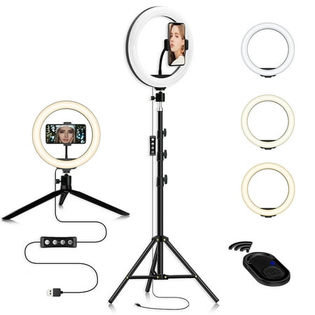 10.2 Selfie Ring Light w/ Tripod Stand & Phone Holder 3 Modes 10 Brightness Level 120 LED Bulbs Dimmable Selfie Ringlight for Live Stream Makeup YouTube Video Photography Shooting