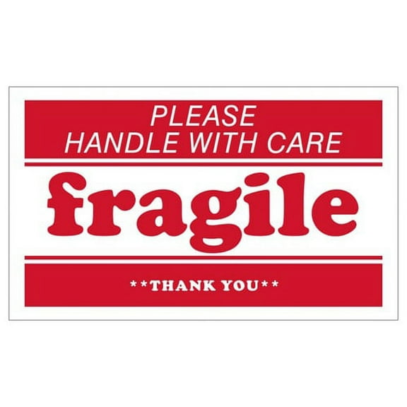 "fragile" Shipping Labels, 5 x 3 inches, Red & White - 5 Rolls of 500 (2500 Stickers)