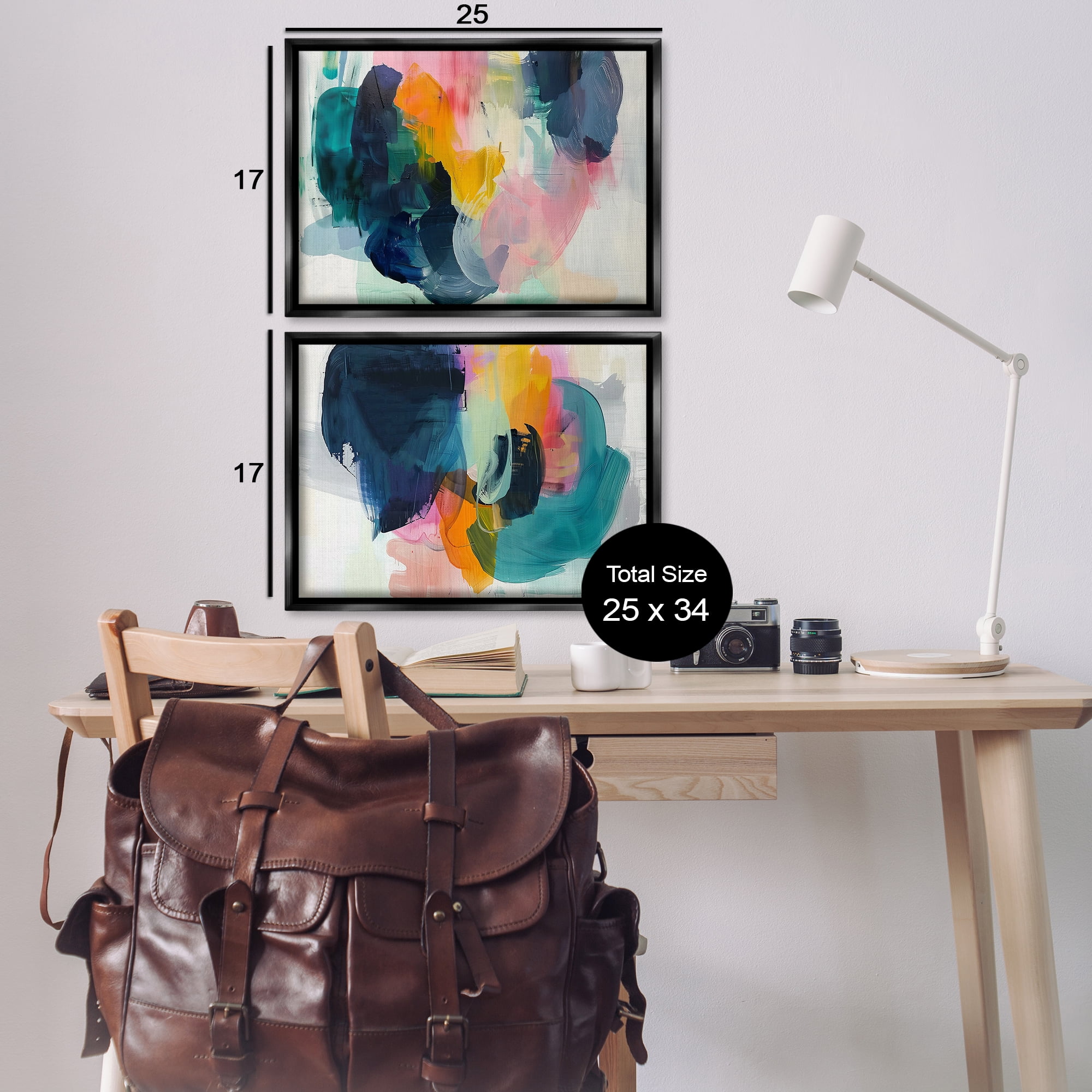 Stupell Industries Modern Restless Abstract Abstract Painting Black Floater Framed Canvas Art Print Wall Art, 25 x 17, Set of 2