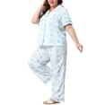 thumbnail image 6 of Agnes Orinda Women's Plus Size Button Down Pajama Set Cute Bow Striped Print Short Sleeve Top and Long Pants Sleepwear Soft 2 Piece Nightwear 3X Blue, 6 of 8