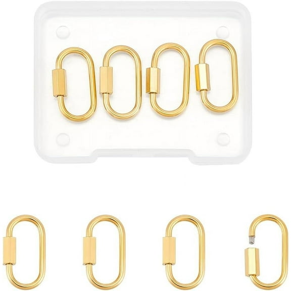 4pcs Golden Stainless Steel Oval Screw Carabiner Lock Screw Lock Clip Clasps Lock Key Carabiner Clasp Metal Keychain Clip Hook Quick Link for Jewelry Making Handbag Accessory 24x13x4.5mm