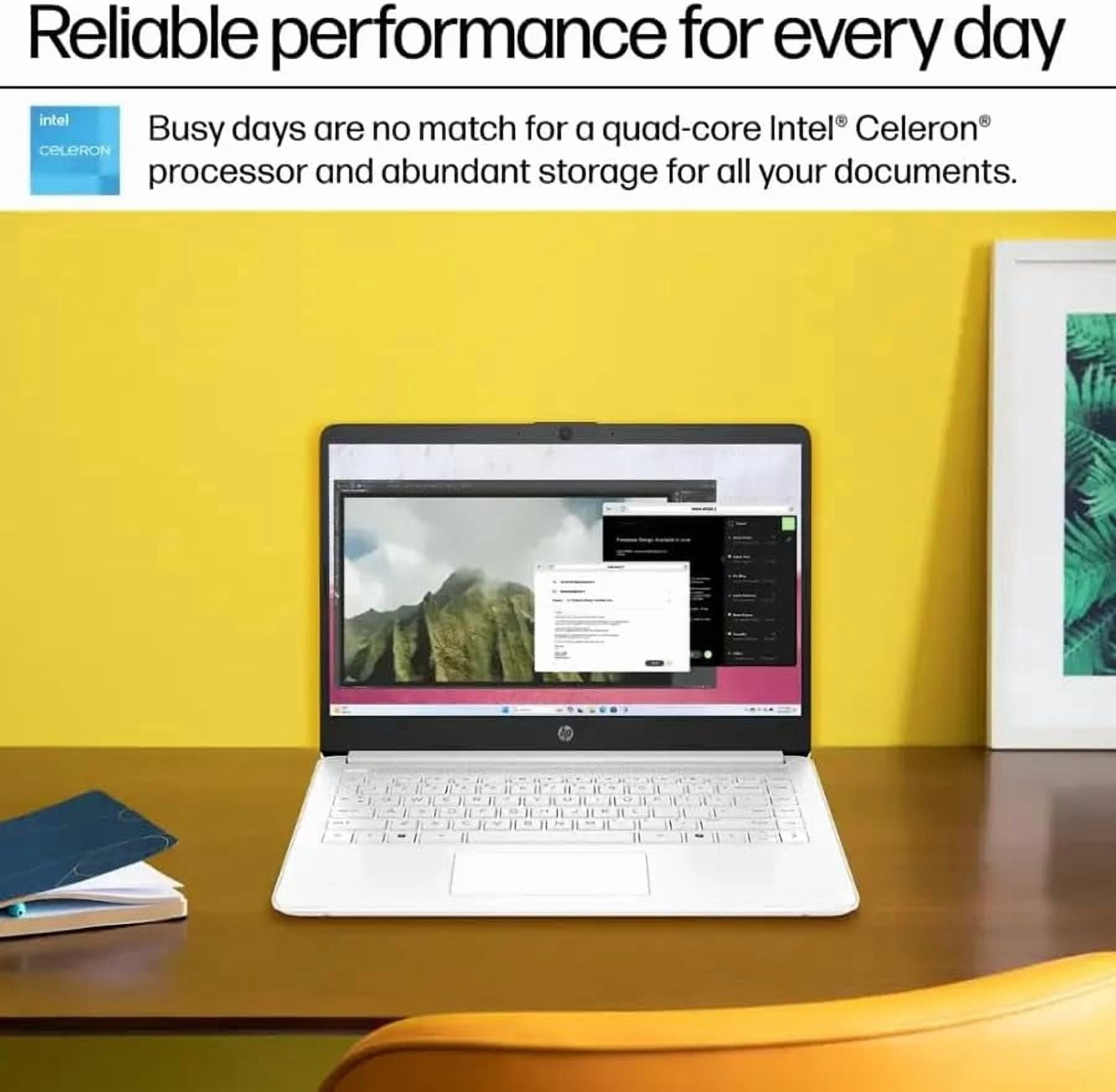 HP 14 Inch Laptop with 1-Year Free Microsoft Office 365, Intel Celeron CPU, 8GB RAM, 1.3TB Storage (128GB Onboard, 128GB External and 1TB Cloud), Intel UHD Graphics, WiFi 6, White, Windows11