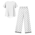 thumbnail image 6 of Women's Leaf Print Two-Piece Set, Asymmetric Top with Wide-Leg Cropped Pants, 6 of 6