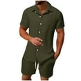 thumbnail image 2 of Maqroz Men's 2-Piece Golf Set Short Sleeve Lapel Shirt and Shorts Casual Loose Solid Summer Lightweight Breathable Outfits with Pockets, 2 of 9