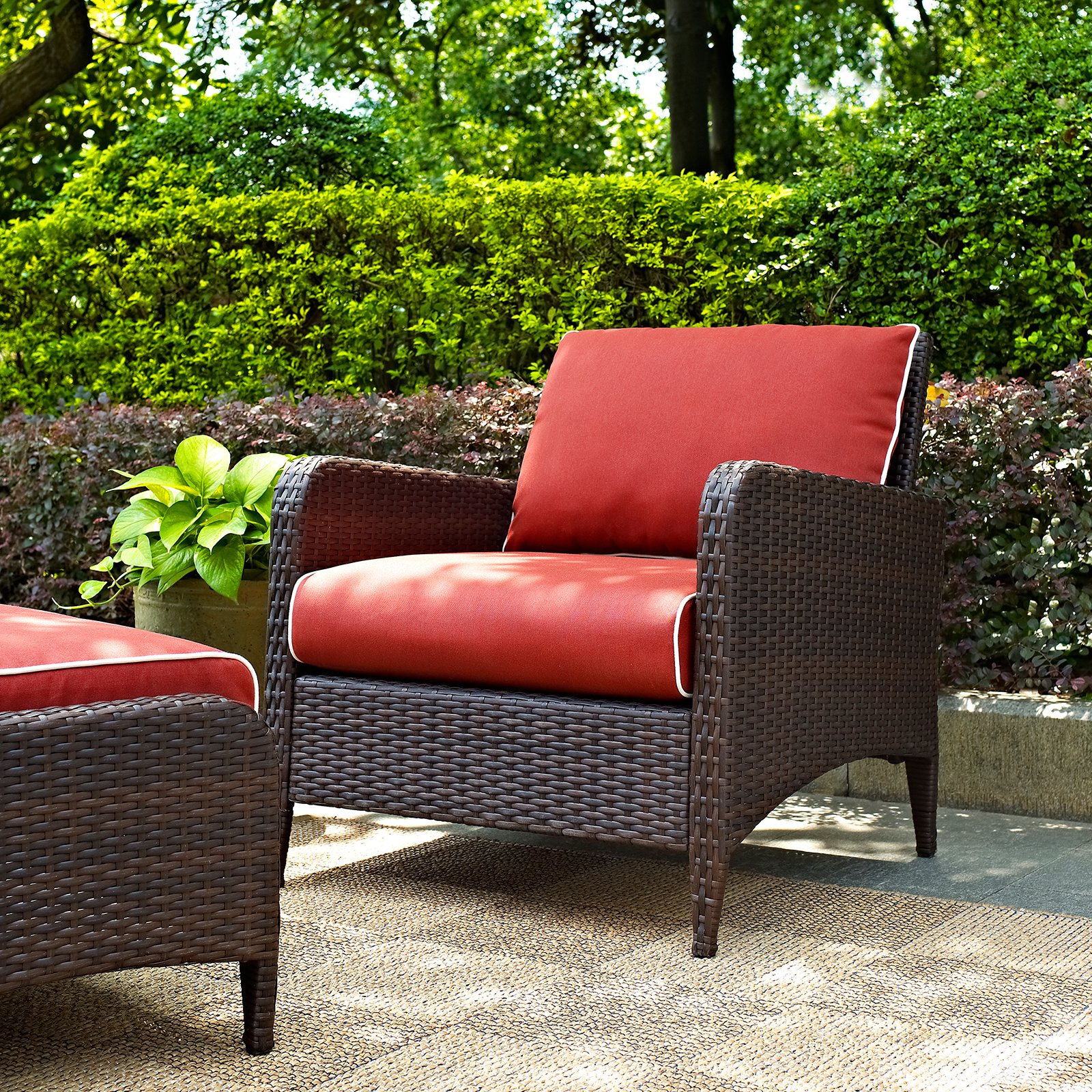 Crosley Furniture Kiawah Outdoor Wicker Armchair, Sangria Cushions by Crosley