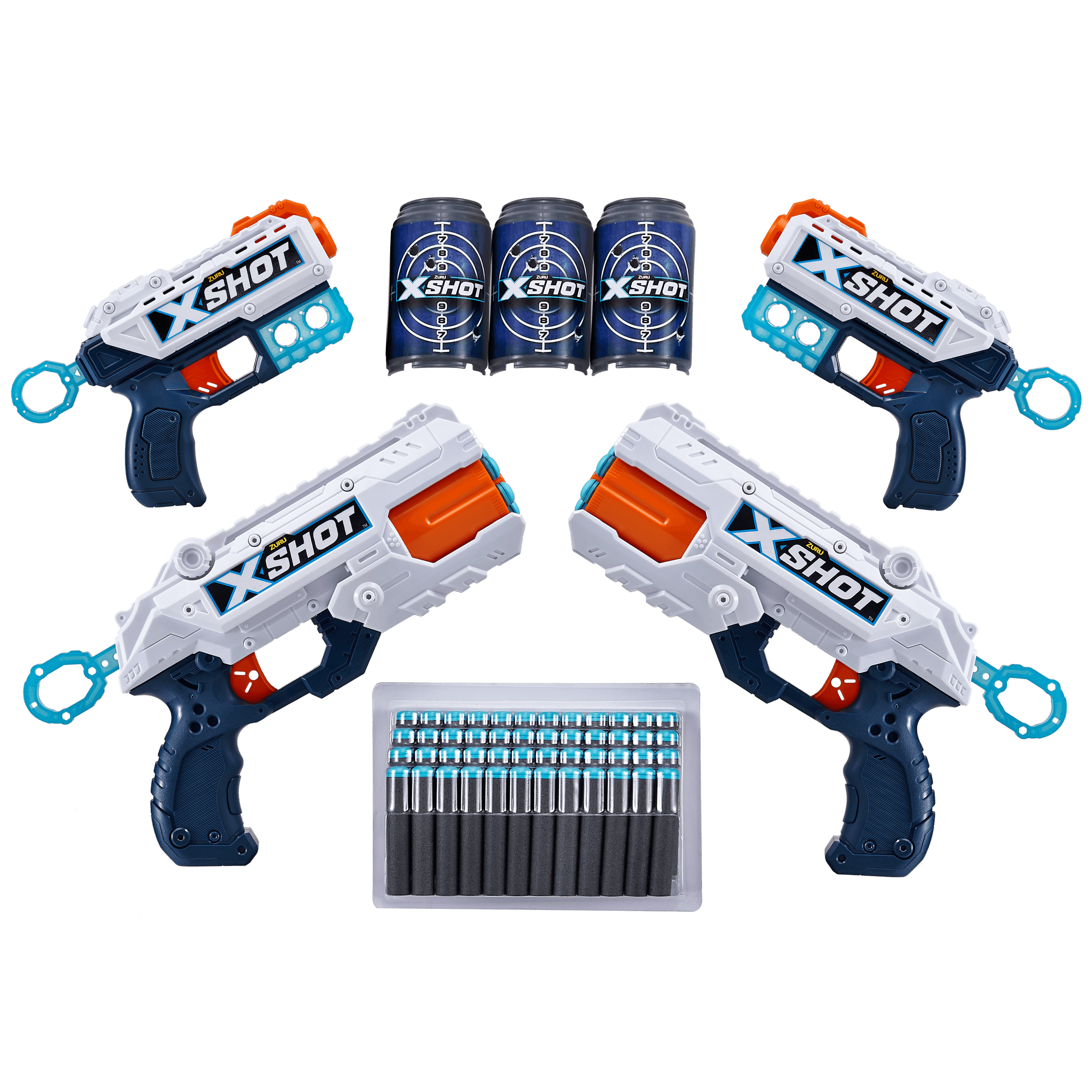 X-Shot 4 Foam Dart Blasters 48 Darts 4 Cans by ZURU 