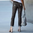 thumbnail image 2 of Women Patchwork Destroyed Raw Hem Jeans Ripped Hole Denim Pants, 2 of 5