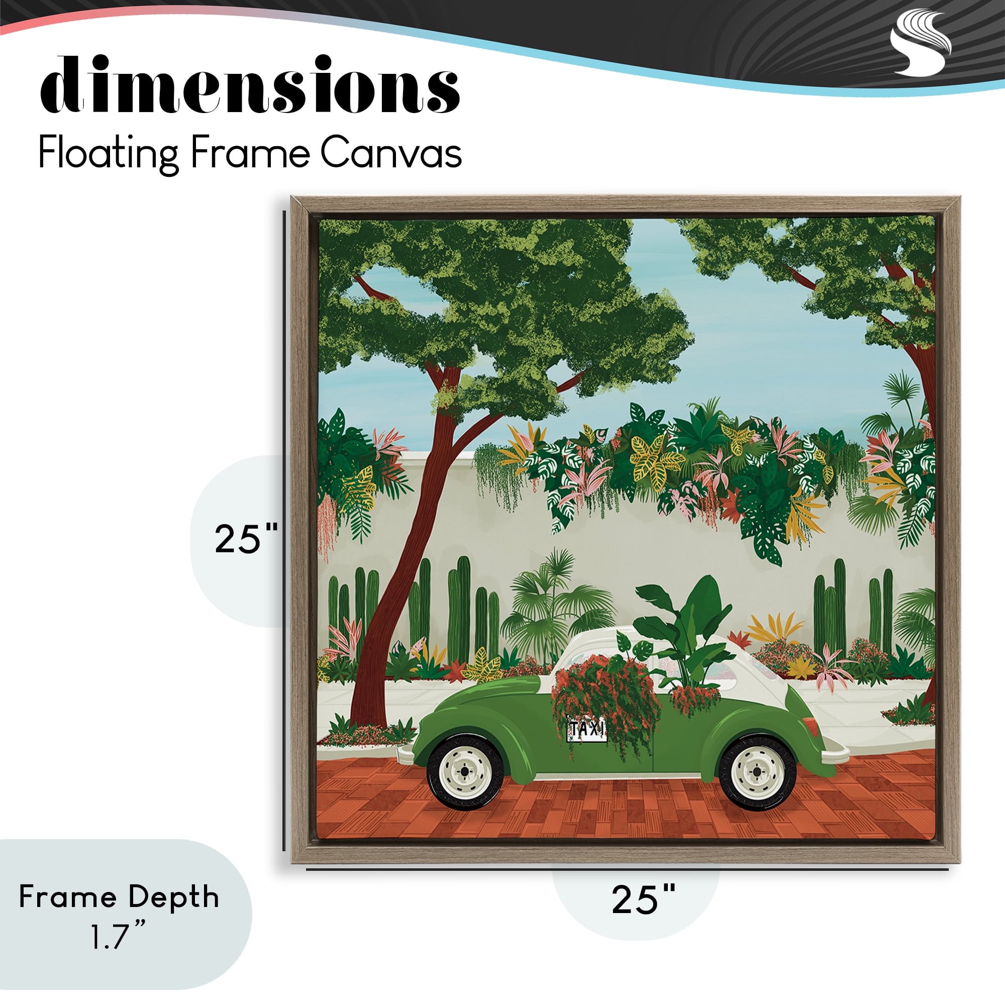 Stupell Industries Overgrown Garden Taxi Brown Framed Floater Canvas Wall Art, design by Vero Illustrates