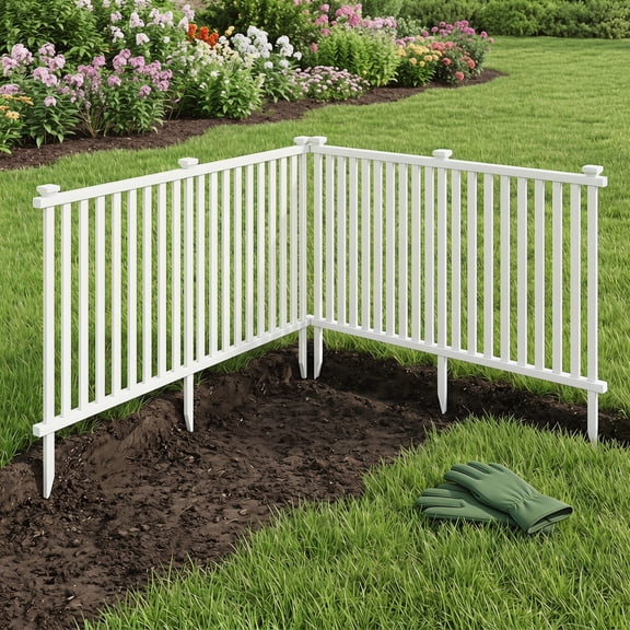 2 Pack 80 x 51 Inch Vinyl Garden Picket Fence, Decorative Outdoor Garden Border Fencing