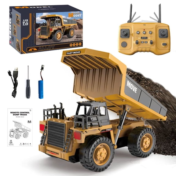 95272FUNN Remote Control Dump Truck for Kids, Rechargeable 2.4Ghz RC Construction Vehicles Truck Toy with Lights and Sounds, RC Dump Truck Gifts for Boys Girls Age 3 