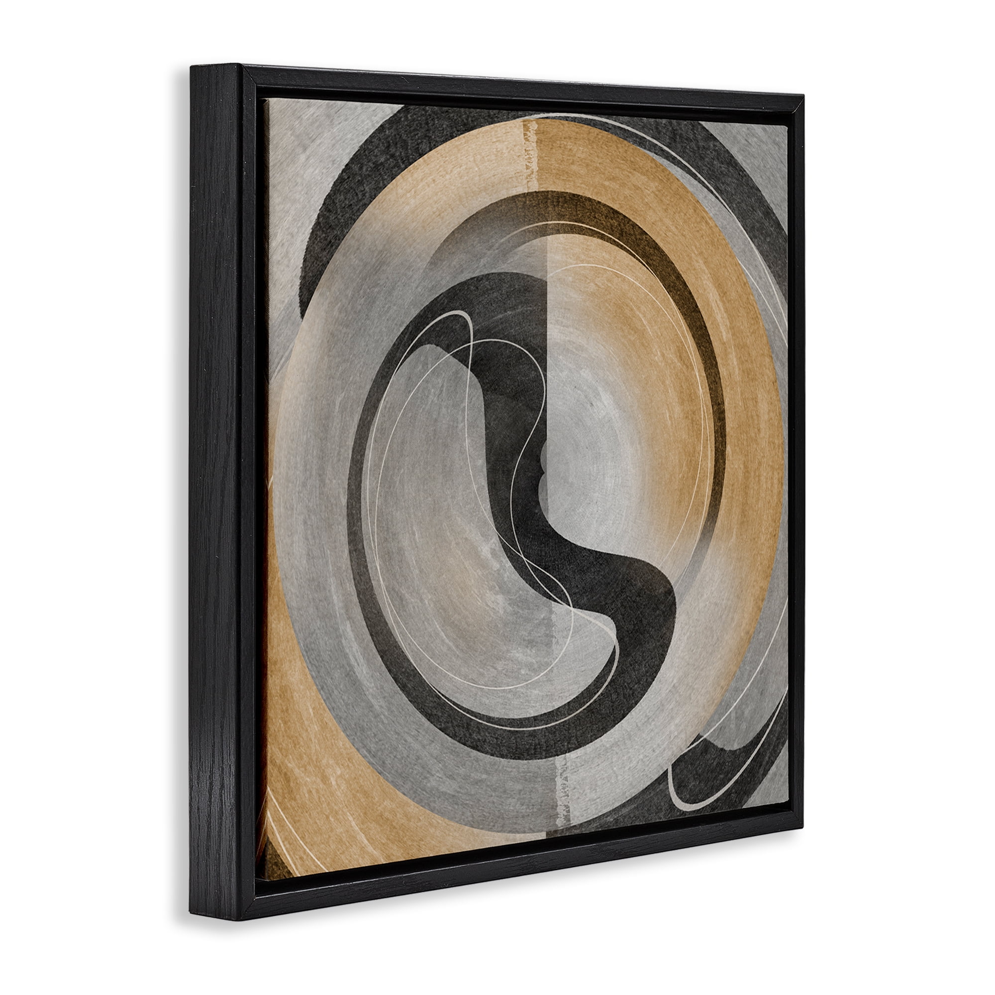 Stupell Industries Centric Circular Swoop Abstract Painting Black Floater Framed Canvas Art Print Wall Art, 18 x 18