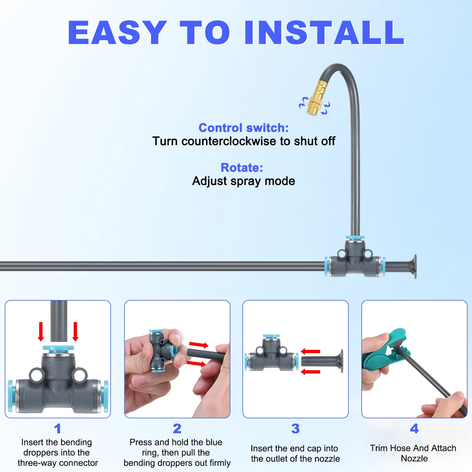 Uxcell 1-Set Drip Irrigation System, 98Ft 1/4" Hose Garden Watering Misting System with 16pcs 360° Adjustable Copper Nozzles