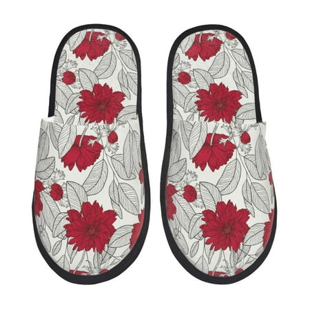 Balery Leaves And Anemone Slient Indoor Furry Fleece Comfort House Shoes Soft Non-Slip Home Shoes Cotton slippers House Slippers-- Medium