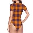 thumbnail image 4 of Fotbe Women Short Sleeve Bodysuit Round Neck Fall Buffalo Plaid Bodysuit For Women Round Neck Scoop Neck Long Sleeve Stretch Tops Jumpsuit-X-Large, 4 of 9