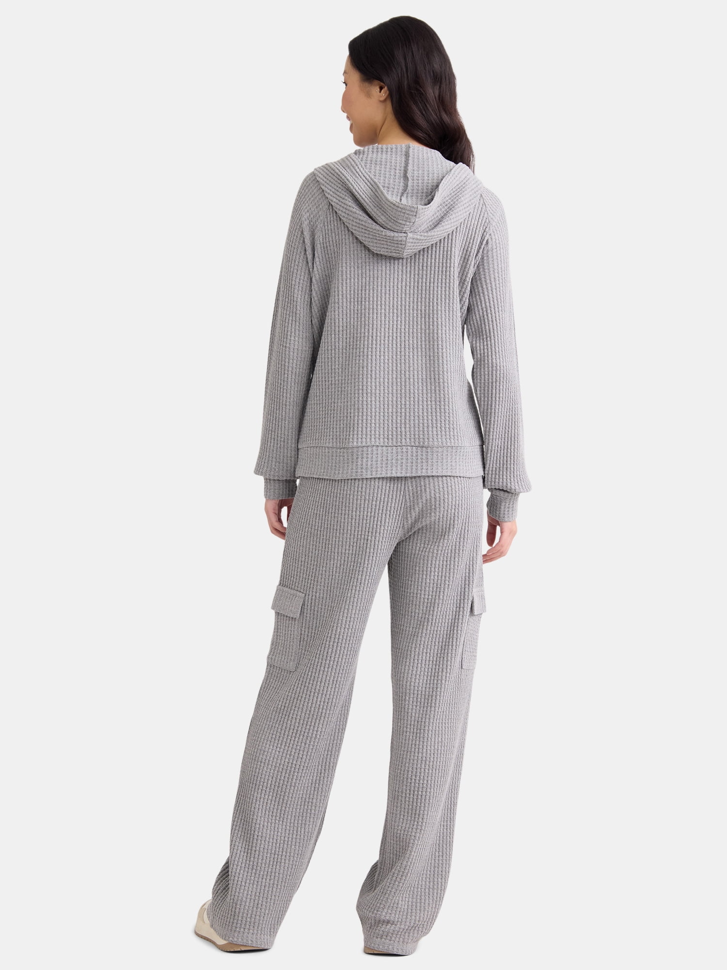 Time and Tru Women's Waffle Hoodie and Pants Set, 2-Piece, Size S-XXXL