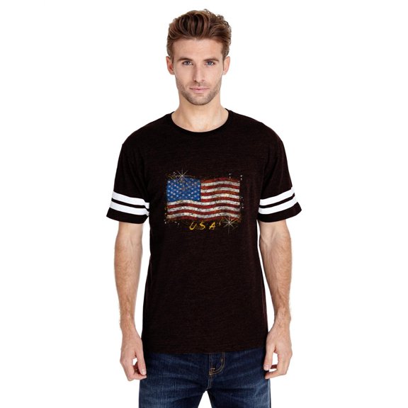 Artix - Mens Football Fine Jersey T-shirts - American Flag USA in Gold