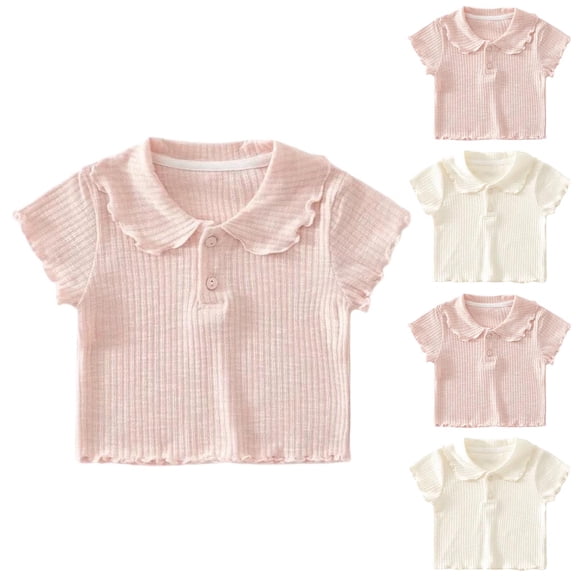 NAISIBABY Kids Girls T-Shirt 6T, Button Down Collar Short Sleeve Cotton Summer Casual Fashion Tees (6M-8T)
