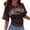 Coffee, variant on Boho Tops for Women Fashion Korean Style Short Sleeve Crew Neck Basic Womens Blouse,Pink,5XL
