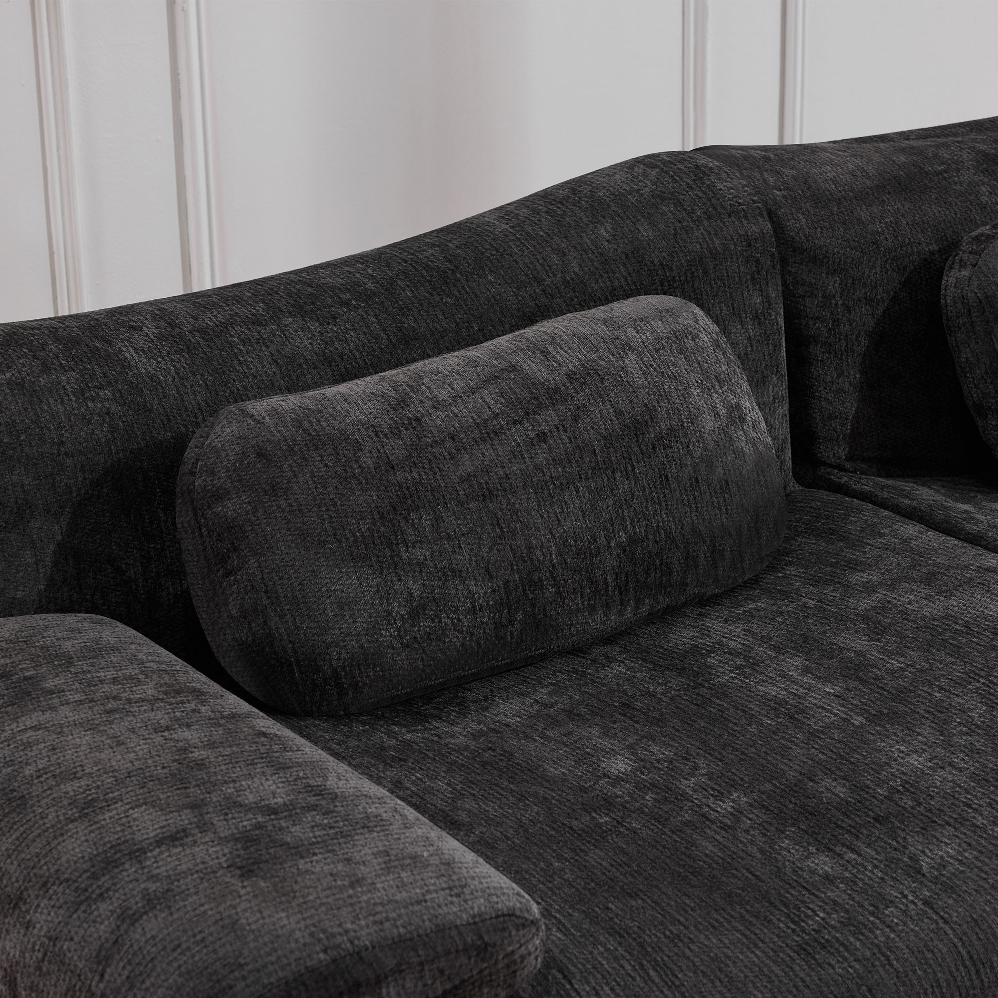 Gewnee 107.9"Modular Sectional Sofa,Upholstered Cloud Couch with Deep Seat & Ottoman,L-Shaped Chenille Sofa for Living Room.Black