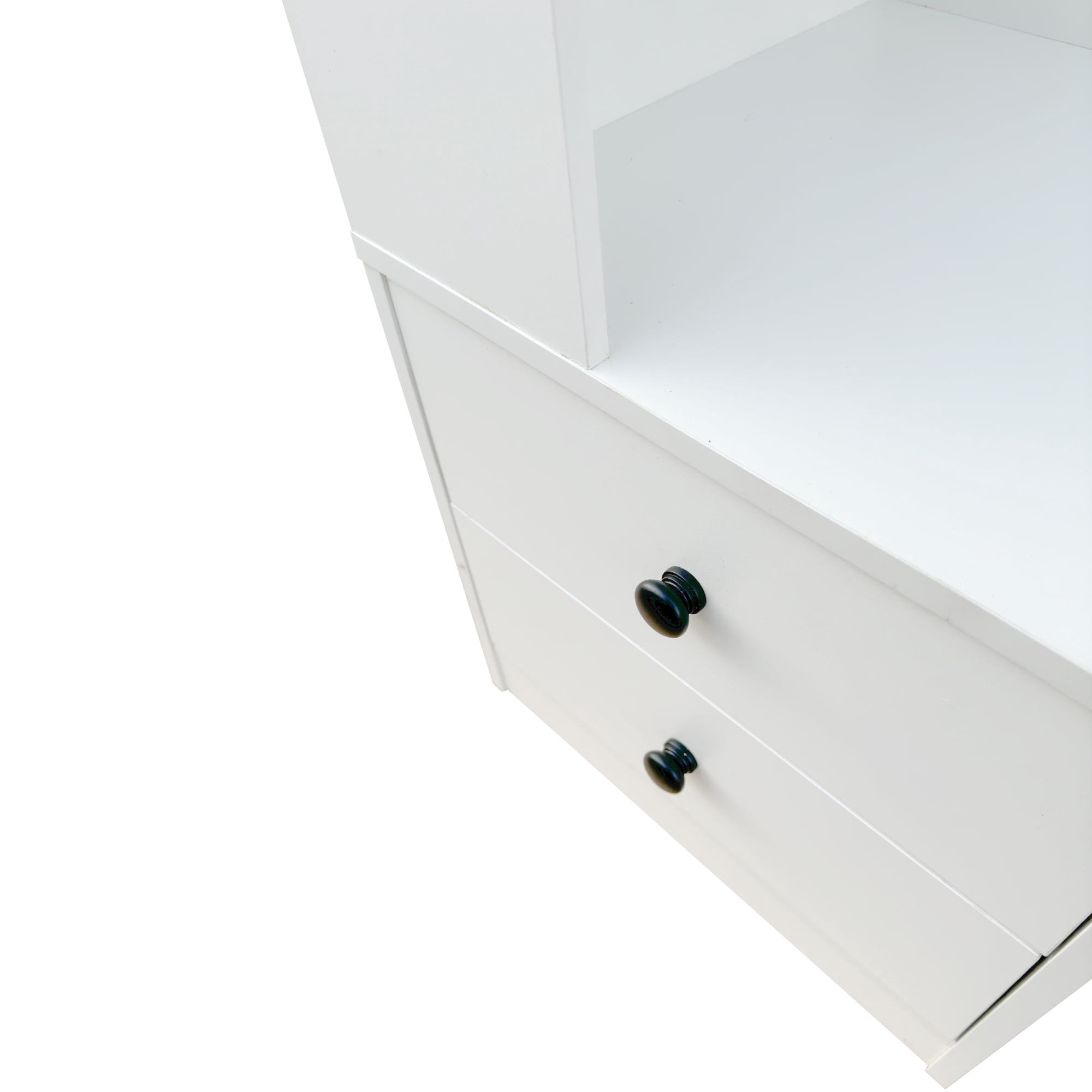 Mintazer 69" Corner Bookshelf with Baffle, 4-Tier Freestanding Storage Shelf with Drawers & LED Lights for Home Office Living Room Bedroom Kitchen, White