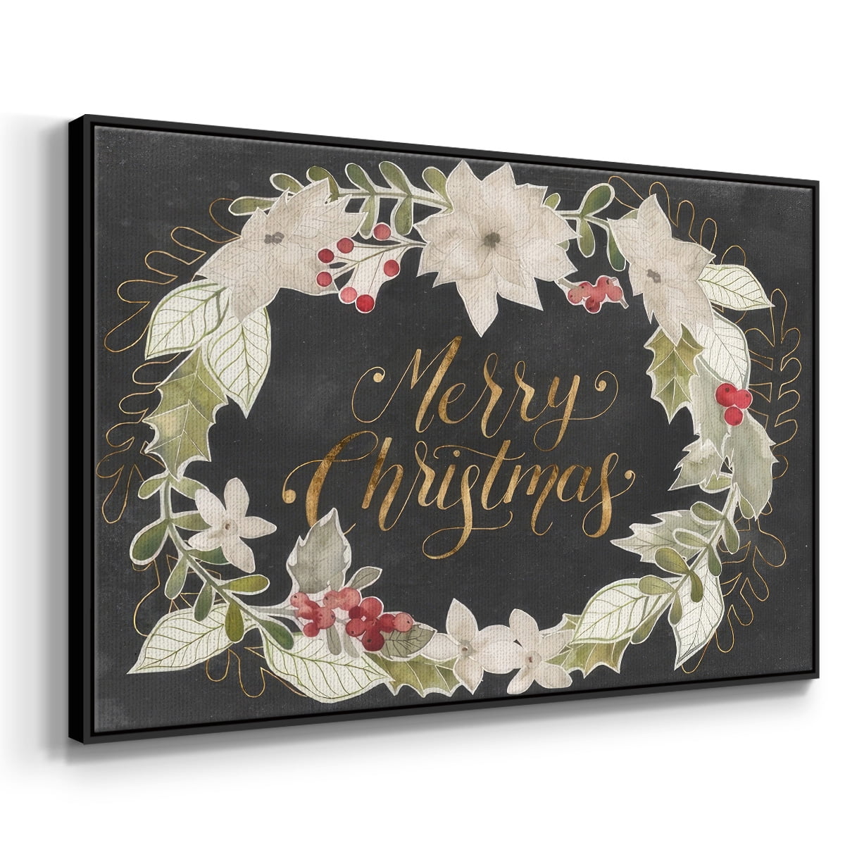 Gilded Christmas Collection A - Framed Gallery Wrapped Holiday Canvas - 27 x 41 - Black Frame