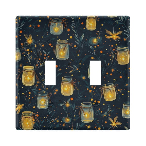 Yayeee Toggle Light Switch Wall Plate 2-Gang 4.56"x4.48" Decorative Outlet Cover, Orange Fireflies Pattern