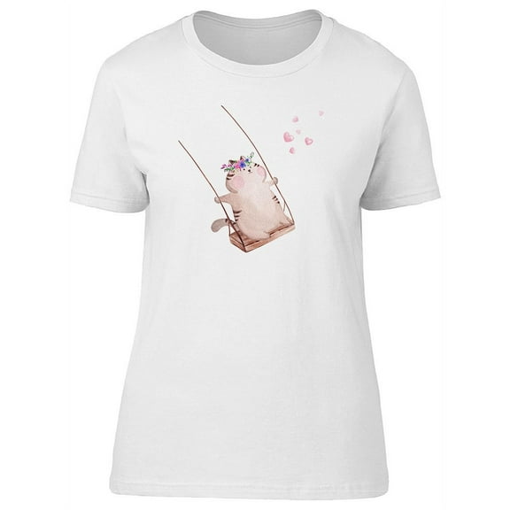 Cute Cat On The Swing T-Shirt Women -Image by Shutterstock, Female Small