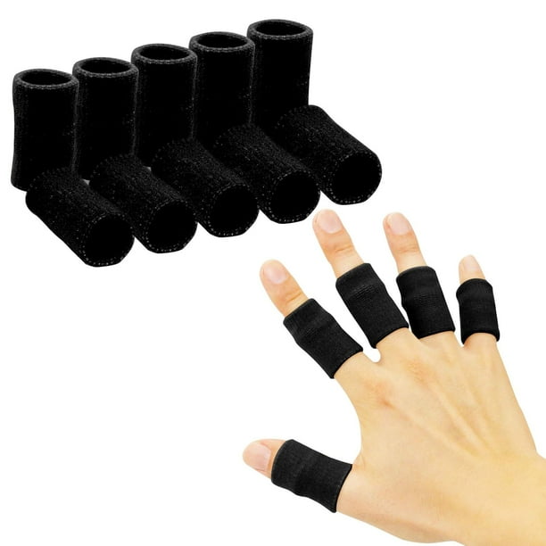 Fundas para dedos, férula para pulgar para apoyo de dedos, cinta elástica transpirable para dedos, compresión 10 piezas (negra)