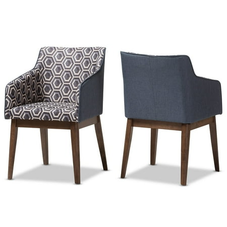 Baxton Studio Reece Mid Century Modern Dark Blue Patterned Fabric Lounge Chair