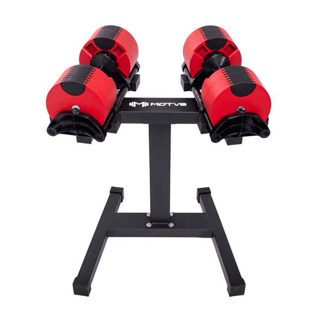 Probell 580 Haltères Ajustables - Motv8 Probells, Haltères Libres Ajustables de 5 Lb à 80 Lb pour Hommes et Femmes - Entraînement de Force et Mise en Forme (Paire Rouge Feu avec Support)
