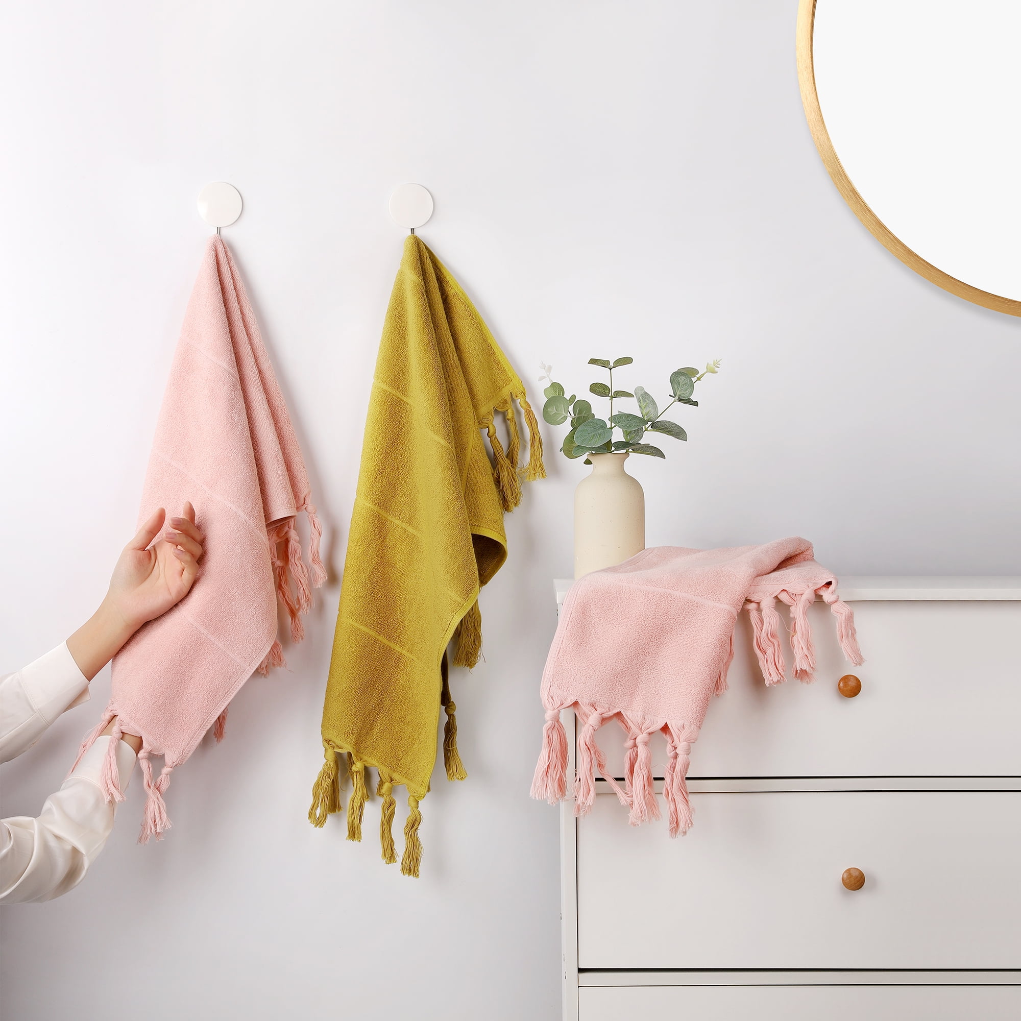 Unique Bargains 3 Pack Geometric Solid Hand Towel Set Pink/Blue 14"x30"/13"x29"