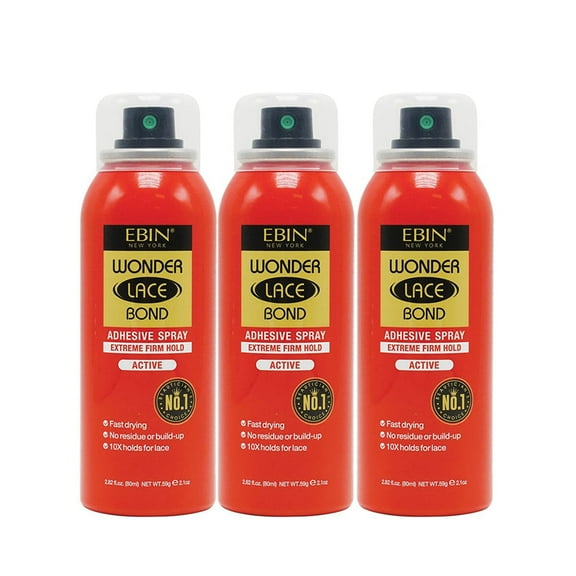 EBIN NEW YORK Wonder Lace Bond Adhesive Spray Active frim 3pack - 2.7oz/ 80ml | Active Use, Fast Drying, No Residue, No Build-up, Powerful Hold, All-Day Hold, Daily Wig Application for all hair type