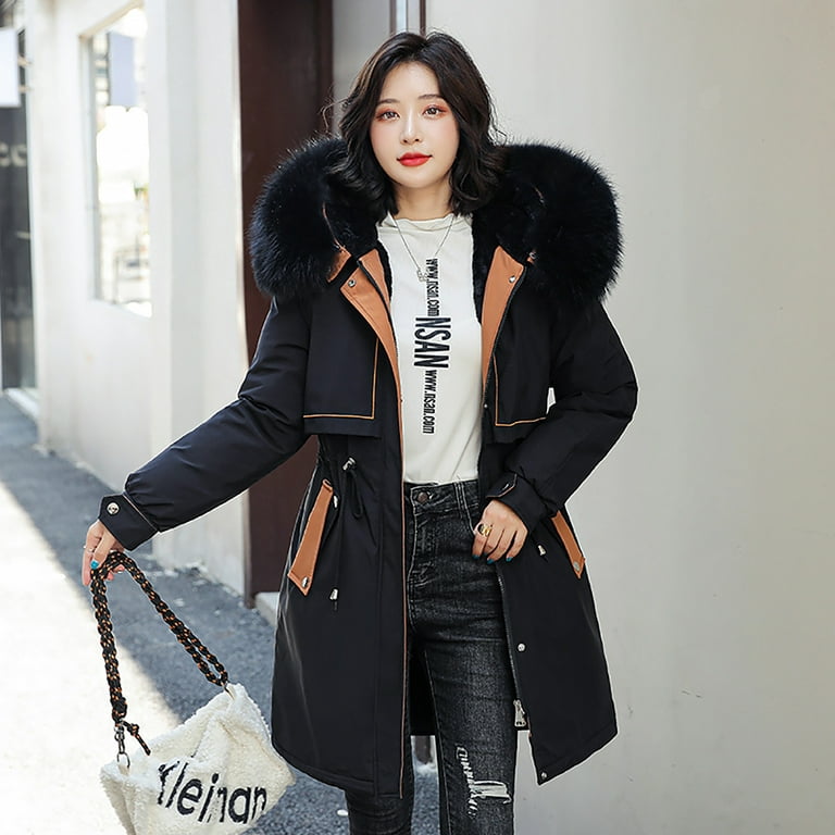 Babysbule Winter Jackets for Women Clearance Women's Winter Fashion Tooling  Long Slim Hooded Cotton Jacket Coat