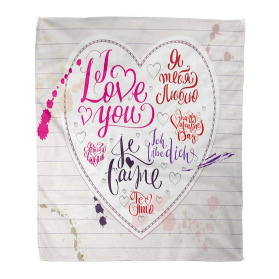 ASHLEIGH Flannel Throw Blanket I Love You Text in English Spanish French German Soft for Bed Sofa and Couch 50x60 Inches