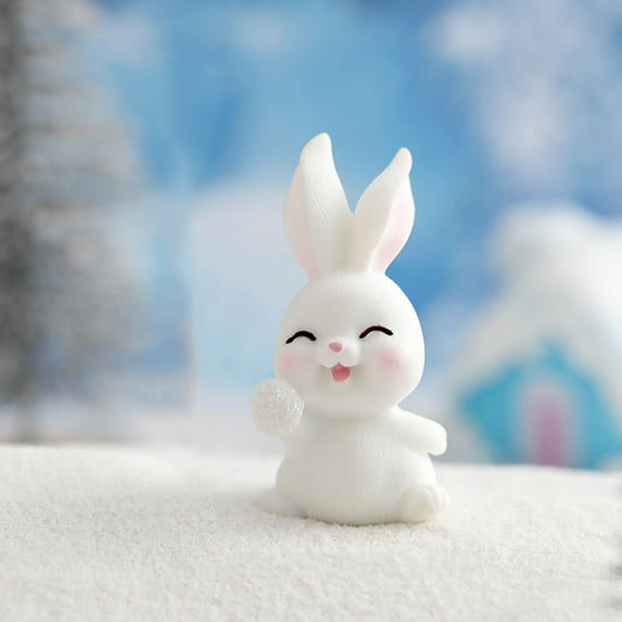 Happy Date Mini Bunny Character Figurines Microscopic Snow Scene Rabbit Doll Toys Cupcake Toppers Set Miniature Ornaments Collection for Birthday Present Room Desk Craft Decorations